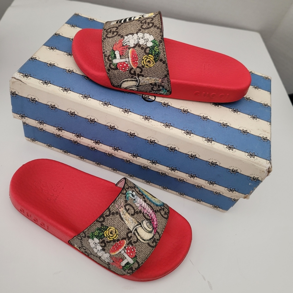 Gucci Kids Red Slide Sandals